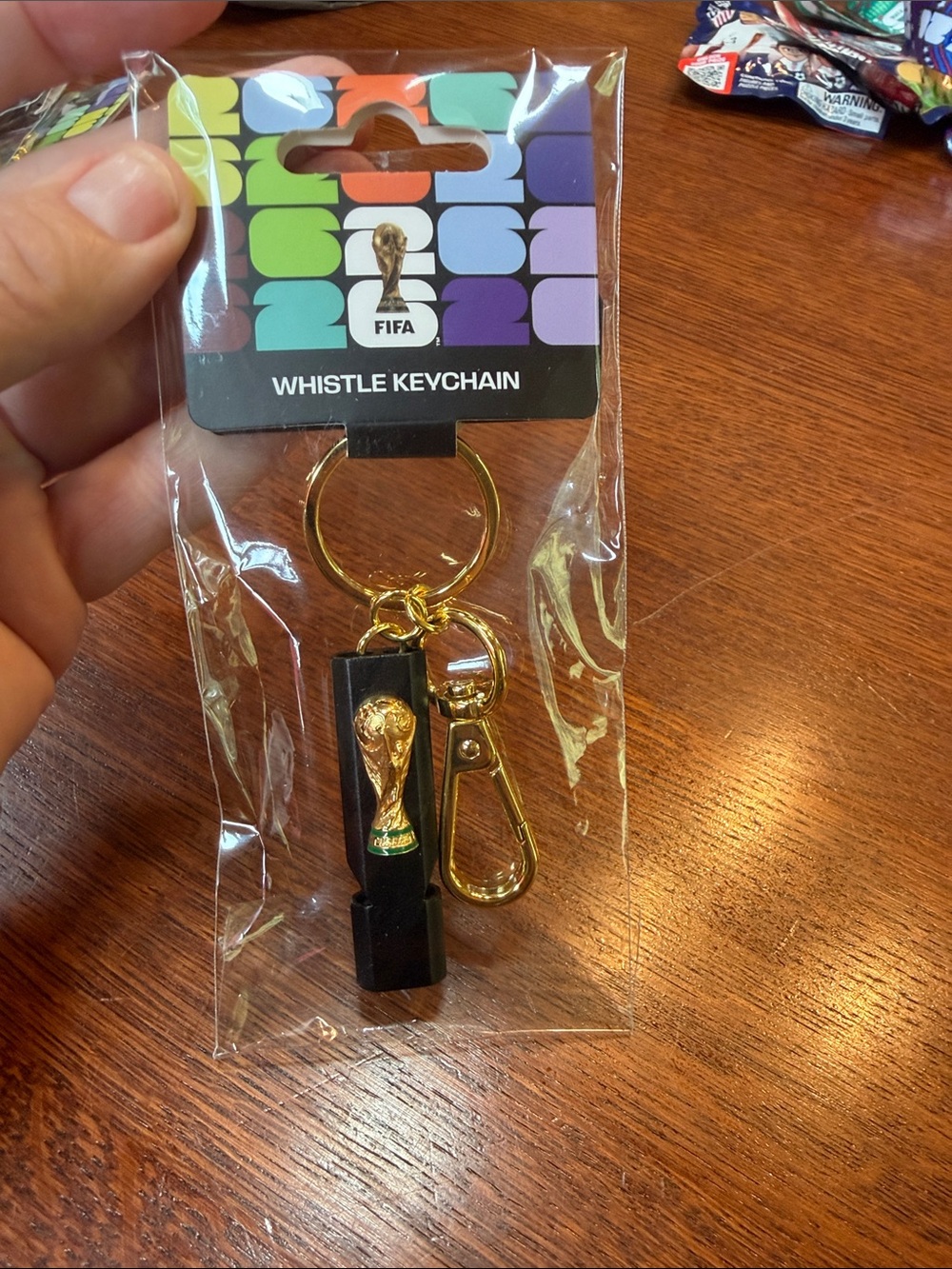 2026 FIFA World Cup Soccer Whistle Keychain with Gold Trophy Accent